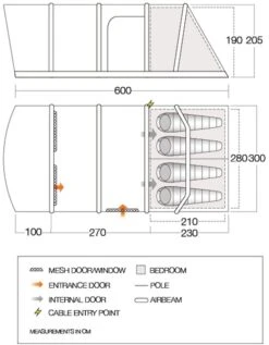 Vango Aether Air 450XL Opblaasbare Tent - 4 Persoons -Camping Verkoop 1900 1514 aether air 450xl floorplan 01
